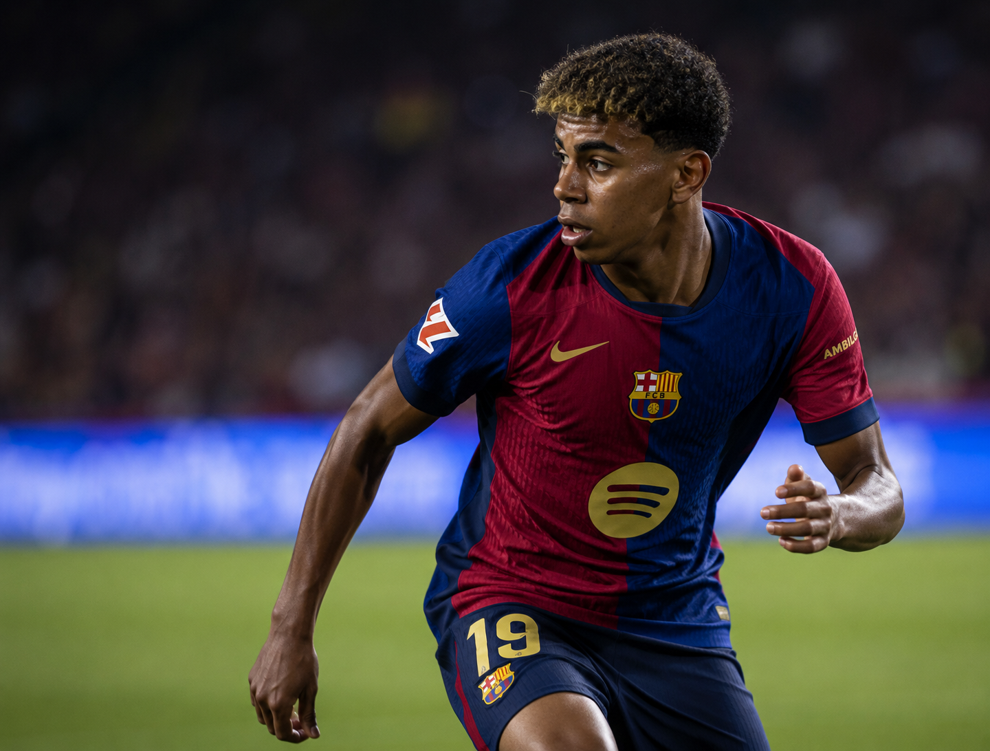 Barcelona player in action on a football pitch